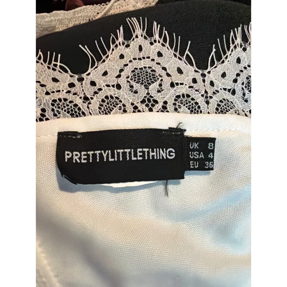 PrettyLittleThing White Lace Bralette Crop Top Tie Back Eyelash Trim USA 4 UK 8 - Picture 3 of 4